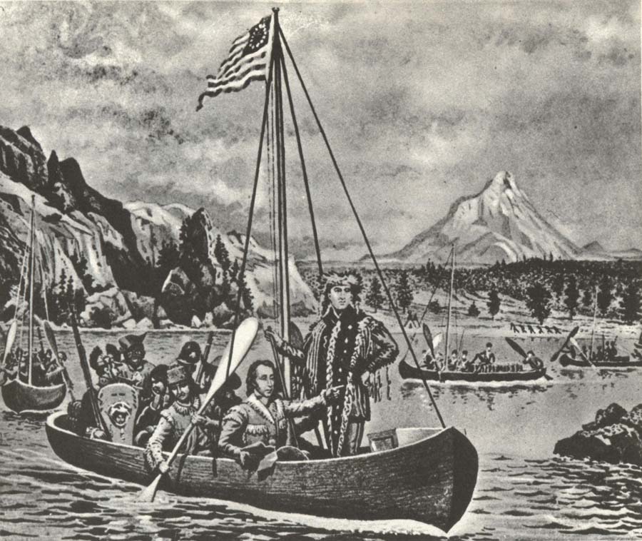 Lewis and Clark in an cannon pa Columbia river anti closed of their fard vasterut tvars over America 1895